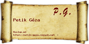 Petik Géza névjegykártya